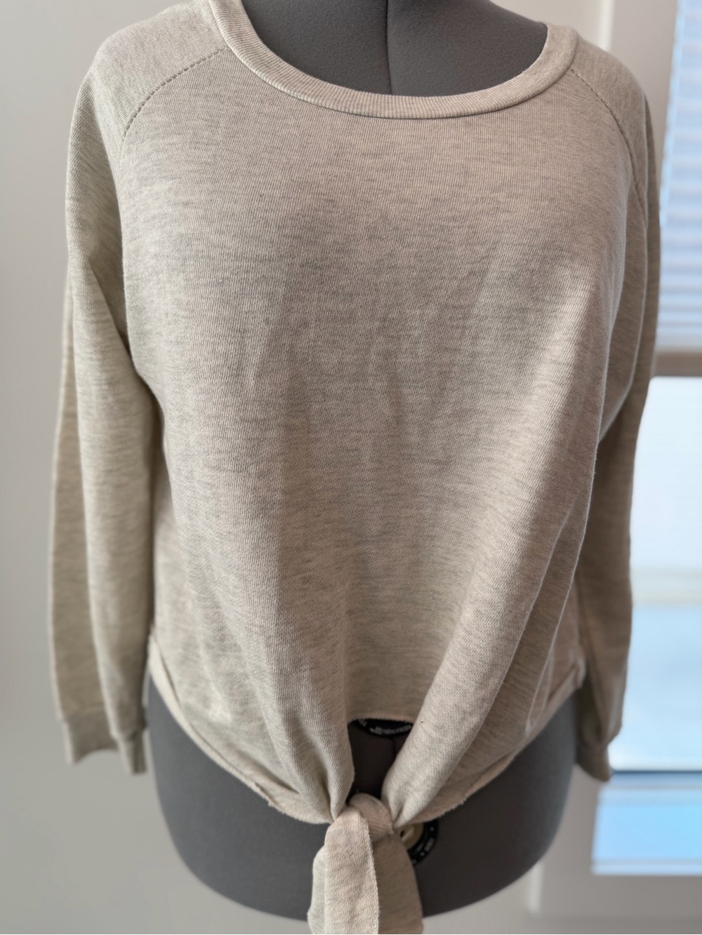 Ocean Drive Beige Tie-Front Scoop Neck Sweater